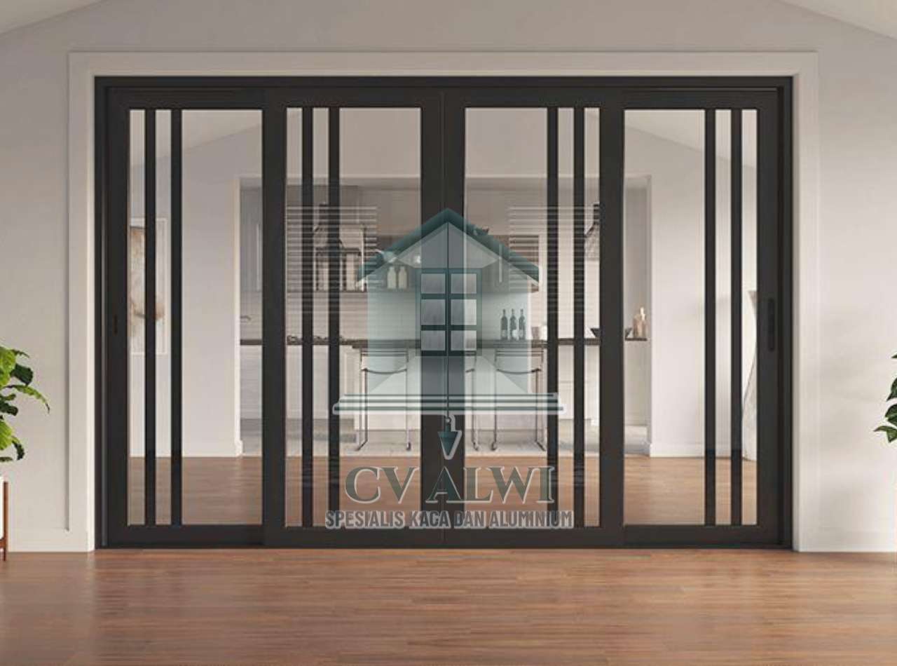 Agen pintu aluminium Bogor hitam doff bonus handle premium